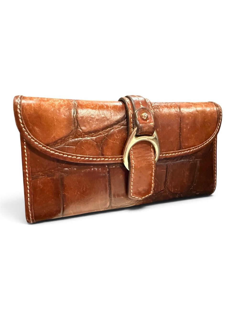 Dooney & Bourke Rare Alto Italia Pushlock Clutch Brown Embossed Crocodile Leathe
